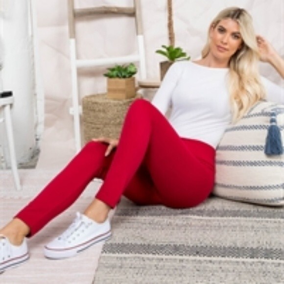 Red Fleece High Waisted Leggings - Picture 15 of 15